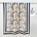 Retro paisley and floral print long scarf with houndstooth borders in elegant yellow and black - 85*180cm / Yellow