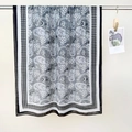 Vintage cotton linen scarf featuring black houndstooth border and floral paisley prints - 85*180cm / Gray
