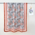 Retro long scarf with floral paisley prints and rust red houndstooth border - 85*180cm / Red