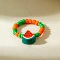 Detailed shot of vibrant beaded ring with a realistic watermelon fruit slice charm - Watermelon Slice Style (31025-ring-go)