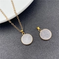 Minimalist gold-plated necklace with round translucent white quartz stone pendants - Rose Quartz