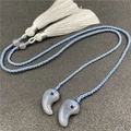 Japanese style Magatama bookmark with light purple pendants and blue tassels - Grey Agate