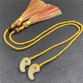 Japanese style Magatama tassel pendant in gradient rainbow colors and yellow jadeite style - Topaz