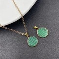 Vintage green malachite pendant necklace with gold plated chain and round stone charm - Malachite