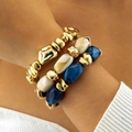 Vintage-Armband-Set mit unregelmäßigen Acrylperlen, Marmortextur und Goldakzenten - Dunkelblau Marmor (31627)