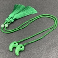 Japanese style green Magatama bookmark charms with silk tassels for Onmyoji fans - Malay Jade