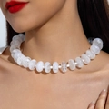 Detail of colorful translucent white acrylic bead necklace with cloudy texture on a model - Translucent White(31101)