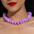 Close-up of purple acrylic beaded necklace with marble texture on a female model neck - Purple Cloud(31101)