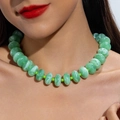 Detail of green marble acrylic beads necklace with bright spacer beads on a model - Green Marble(31101)