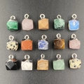 Octagonal multifaceted crystal stone pendants with silver metal loop in assorted colors - Random