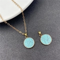 Minimalist gold plated turquoise pendant necklace with natural round stone texture - Blue Turquoise