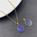 Lapis lazuli style round pendant necklace with elegant gold plated link chain - Lapis Lazuli