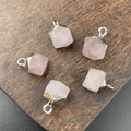 Five-piece set of octagonal faceted pink crystal pendants with silver metal loops - Rose Quartz
