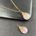 Pink quartz waterdrop pendant necklace with gold wire wrapping and gold chain - Rose Quartz