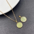 Elegant gold plated necklace featuring two round green natural stone pendants for women - Xiu Jade