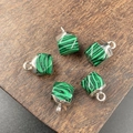 DIY jewelry charm with green malachite pattern stone and silver plated metal top - Synthetic Malachite