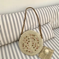 Handmade round straw crossbody bag with colorful beaded spiral design and leather strap - Off White