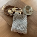 Exquisite silver metallic hand-woven crochet shoulder bag with stylish fan-shaped patterns - Silver