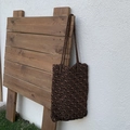 Handmade crochet tote bag in dark brown featuring a scalloped pattern and woven texture - Chestnut