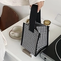 Mini tote bag featuring black and white houndstooth pattern with sturdy single handle - Houndstooth / Mini Size