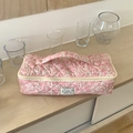 Gesteppte Blumentasche für Haartrockner aus rosa Baumwolle mit Tragegriff - Rosa Blumig