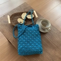 Handmade woven bright blue shoulder bag featuring intricate crochet shell patterns - Royal Blue