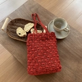 Handmade brick red crochet handbag with fan pattern texture and double shoulder straps - Red