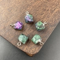 Gilded ruby in zoisite octagonal cube stone pendant with silver plated metal clasp - Ruby Zoisite
