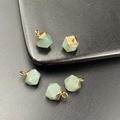 Five green faceted gemstone charms with gold metal caps for DIY jewelry making - Green Aventurine