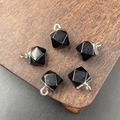 Set of five matte black geometric faceted crystal pendants with silver metal bails - Obsidian