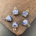 Set of five blue marble natural stone faceted pendants with silver metal caps for DIY jewelry - Sodalite
