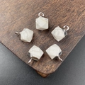 Set of 5 geometric white natural stone pendants with silver clasps for DIY jewelry making - Howlite