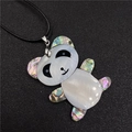 Handcrafted panda pendant necklace with white shell and colorful abalone inlay on black cord - Panda Style 5