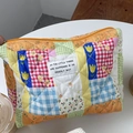 Quilted patchwork cosmetic bag with floral patterns and motivational label - Colorful Striped Plaid Style