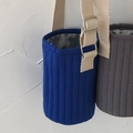 Quilted water bottle carrier in dark blue and grey with adjustable canvas shoulder straps - Blue