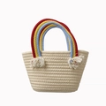 Handgefertigte gewebte Baumwolltasche mit Regenbogen-Griffen und Quasten-Details - Gebrochenes Weiß