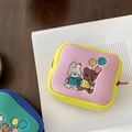 Süße kleine quadratische Tasche mit Stickerei für Kopfhörer Münzen und Make-up - Hase Bär Rosa Gelb Kontrast Stil / Rosa