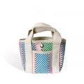 Colorful striped woven tote bag with durable canvas handles and silver snap closure - Blue