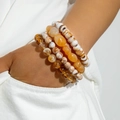Bohemian multi-layer acrylic bead bracelet set with warm orange and brown ethnic tones - 4-Piece Beaded Bracelet Set / Brown/Orange/White (31647-bra-brown)