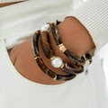 Three-piece acrylic tube and pearl bracelet set in vintage brown and gold tones - Tortoiseshell Brown (31693-bra-brown-EP)
