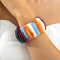 Detailed close-up of a wide acrylic stretch bracelet with colorful resin marble blocks - Multicolor Spliced Wide Block (31730-bra-colour)