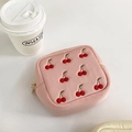 Organisateur de bijoux en tissu rose avec broderies de cerises rouges élégantes - Rose