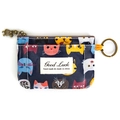 Porte-monnaie bleu foncé à motif chat avec pendentif fermeture éclair et anneau - Têtes de Chouette