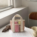 Colorful striped woven tote bag in pink, yellow and maroon with canvas handles - Pink