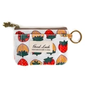 Porte-monnaie japonais en tissu blanc avec motifs fraises et tirette de zip en ours - Fraise