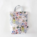Portable baby diaper storage bag featuring forest animal patterns and grey handle - Zoo Pink