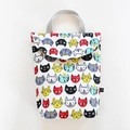 Portable cartoon cat print diaper bag with grey handle for baby essentials storage - Painted Face Cat