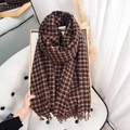 Classic checkered cashmere-feel scarf with fringes in coffee and cream tones - 65*180CM / Coffee
