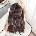 Classic dark brown and orange checkered fringe scarf for women with soft cashmere-like texture - 180cmx65cm / Coffee