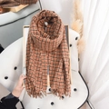 Classic checkered cashmere-feel scarf with fringes in warm brown for autumn and winter - 65*180CM / Khaki